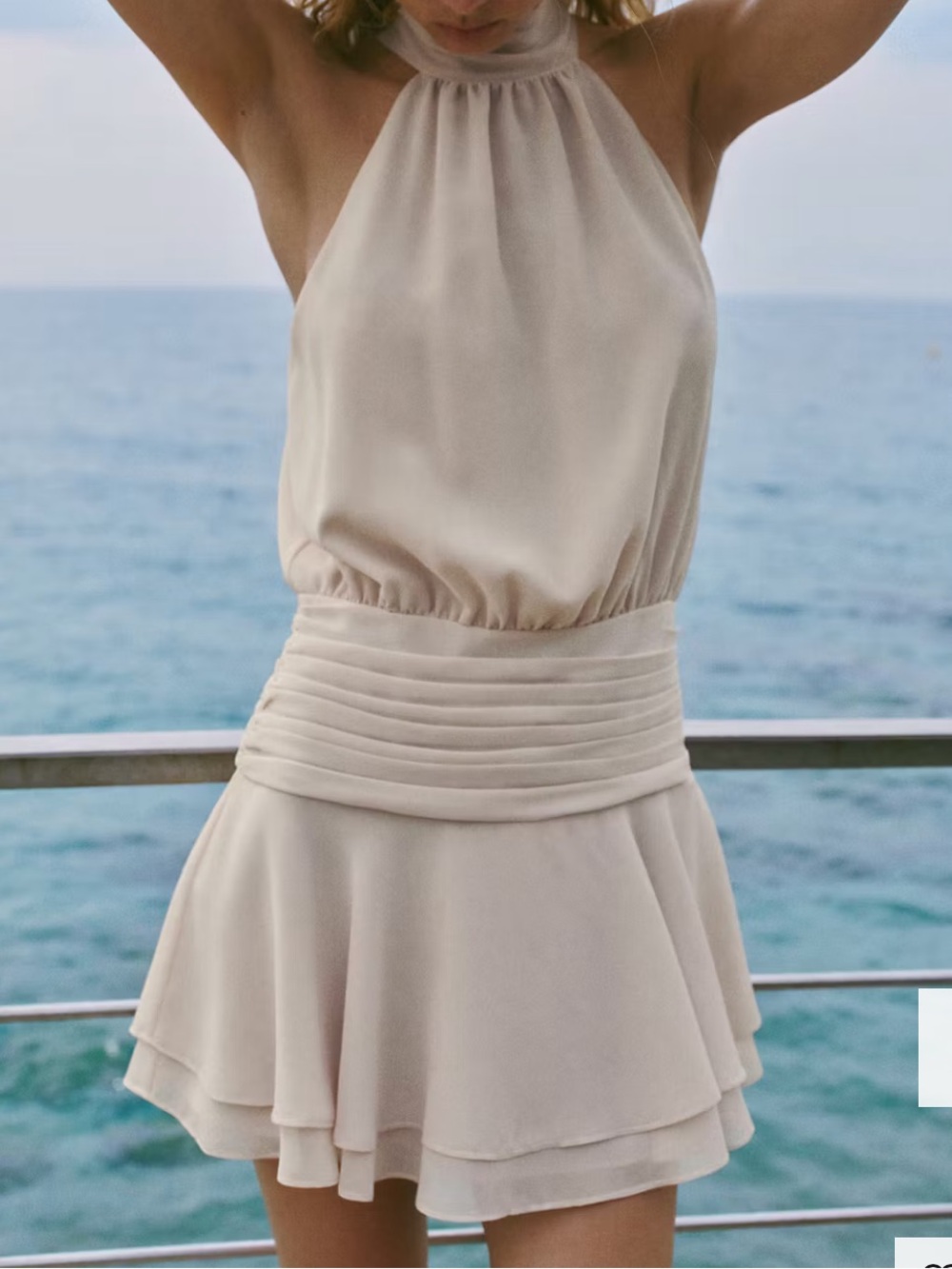 Mango Halter Mini Dress in Light Beige DRAPED WAIST HALTER DRESS 3866